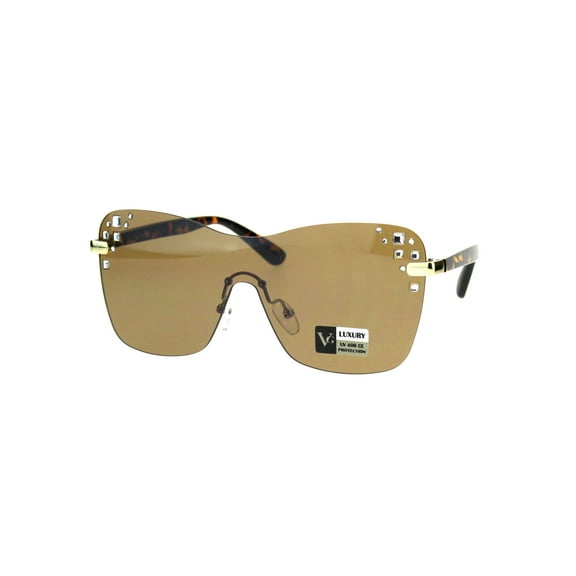 Womens Rhinestone Panel Shield Oversize Butterfly Fashion Sunglasses Tortoise Brown
