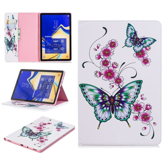 Allytech Folio Case for Samsung Galaxy Tab S4 10.5 2018 Model SM-T830/T835/T837, [Corner Protection] Premium PU Leather Stand Case Cover with Credit Card Cash Holder, Flower Butterfly