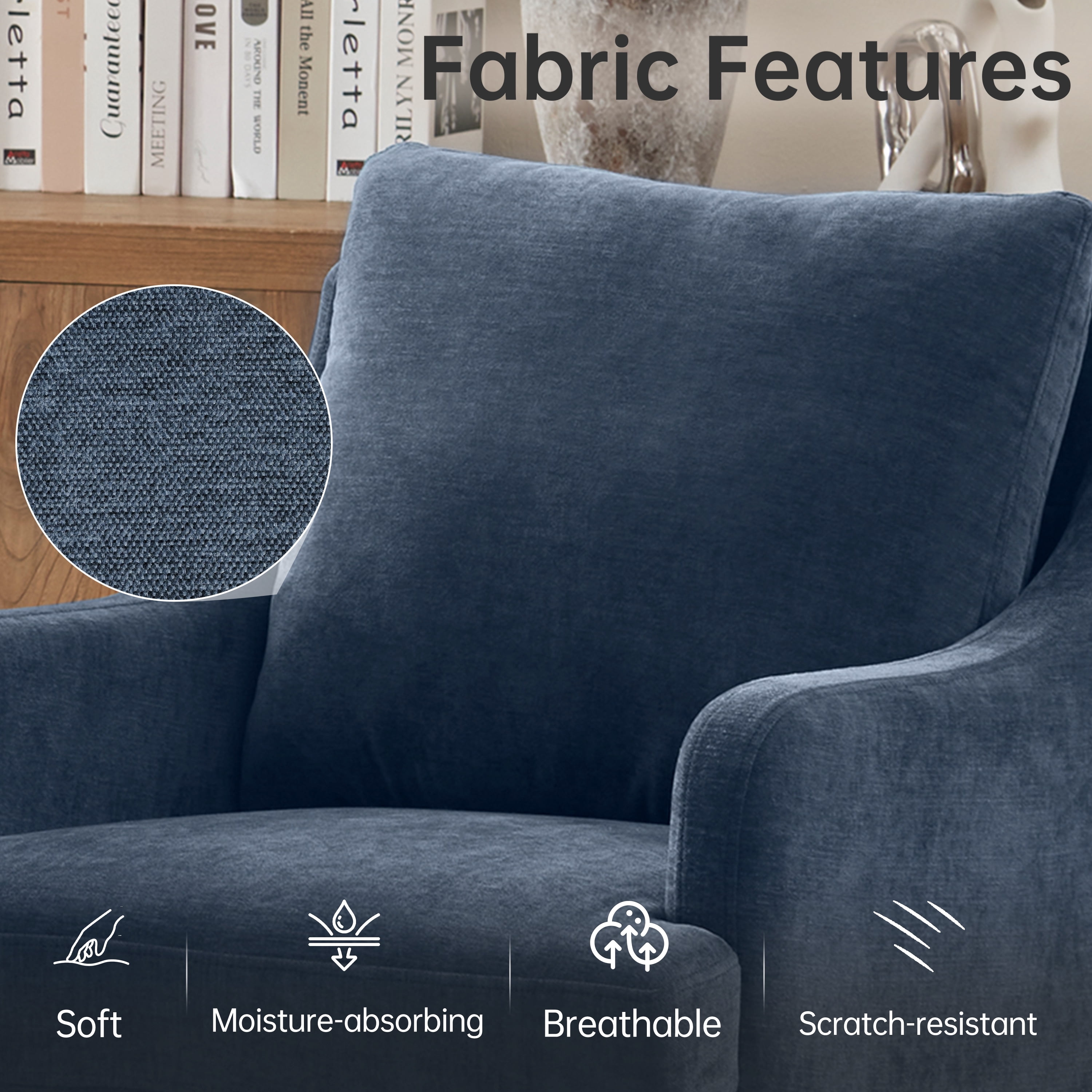 Vknow Furniture Set of 2 Upholstered Dining Chairs with Rolling Casters and Armrests for Kitchen and Dining Room,Blue