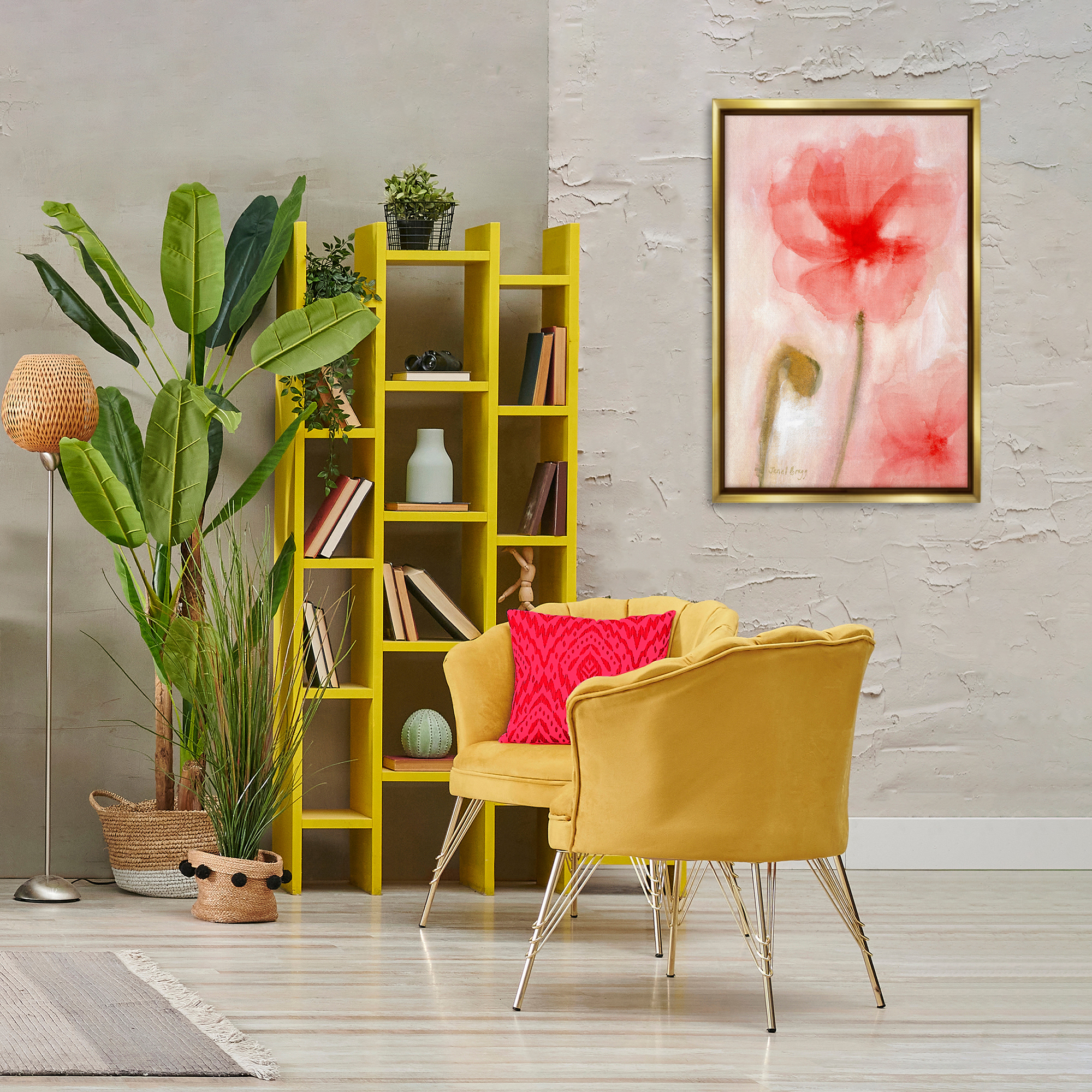 Stupell Industries Abstract Pink Bloom Botanical & Floral Painting Gold Floater Framed Art Print Wall Art, 21 x 31