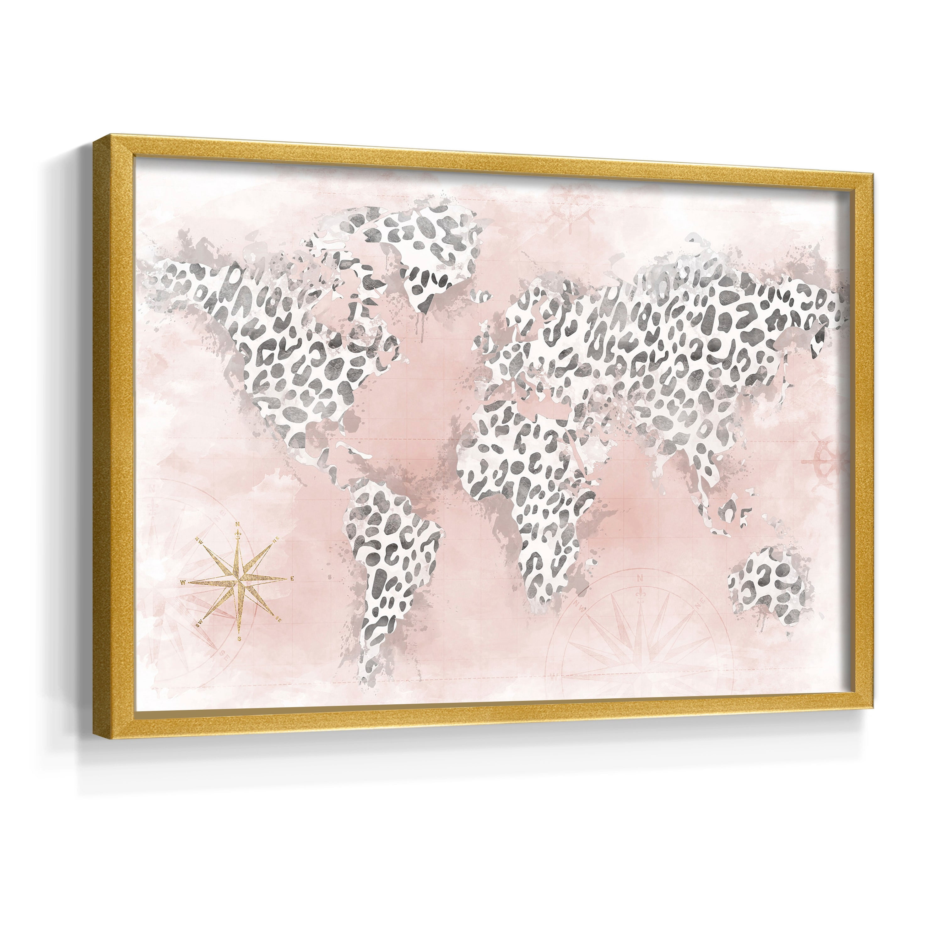 Pink Cheetah Map by Natalie Carpentieri - Restickable Framed Giclée Print