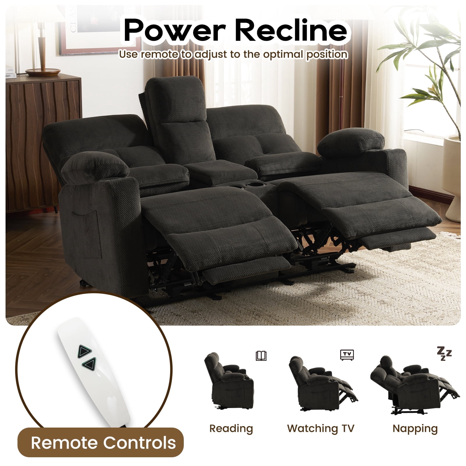 PYOIER Reclining Loveseat Sofa With Massage & Heating, Grey