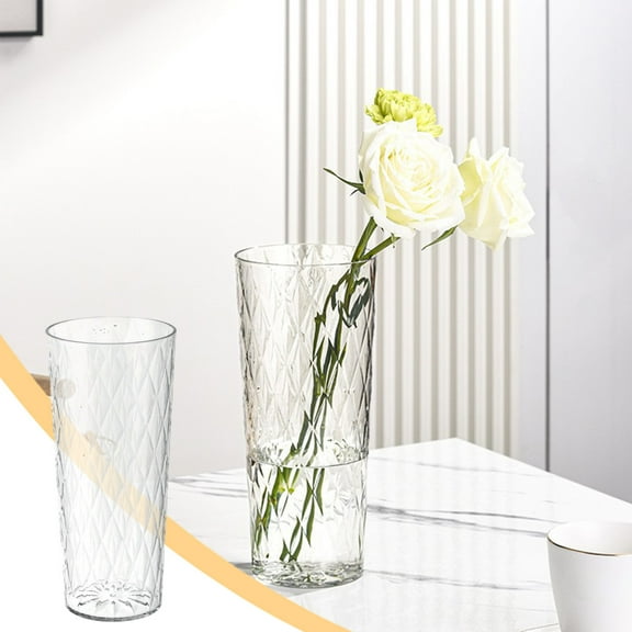 Gmogad Clear Plastic Flower Vase Bucket - Large Modern Centerpiece for Living Room, Wedding & Home Decor, Tabletop Floral Arrangement Container