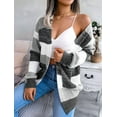 thumbnail image 5 of Women'S Striped Long Sleeve Open Front Knit Cardigan Casual Pullover Sweater Black L, 5 of 8
