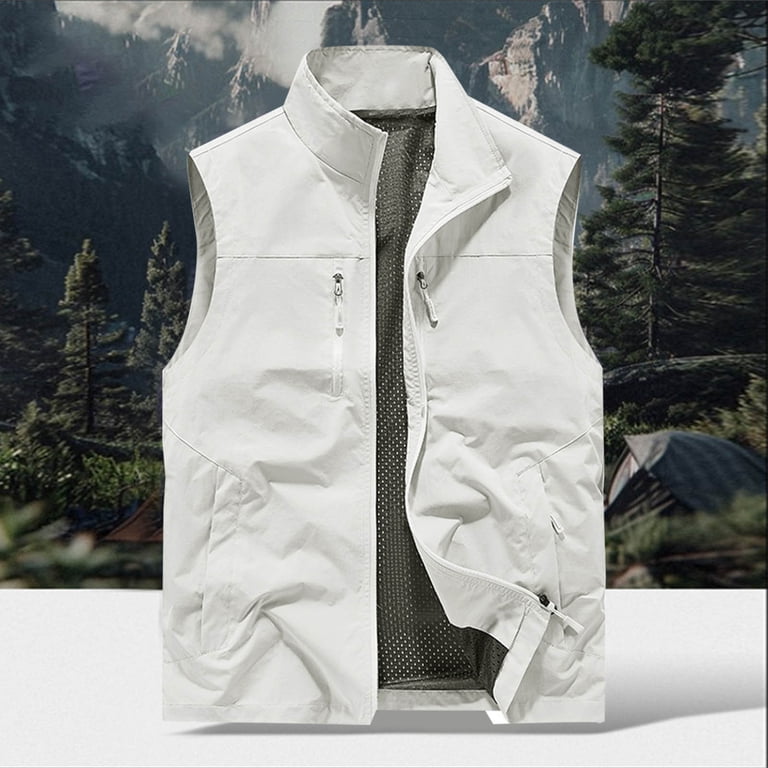 Mandarin Collar Utility Vest Men's Full Zip Sleeveless Quick Dry