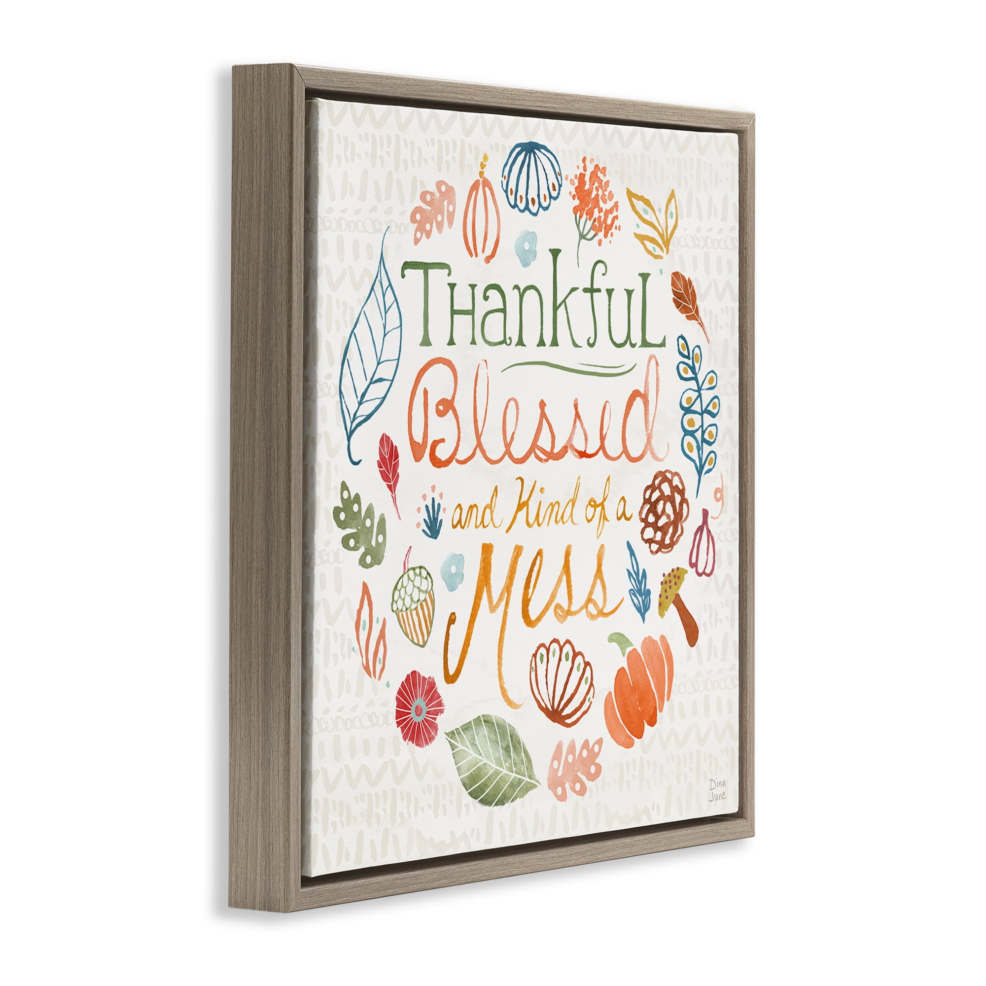 Stupell Industries Kind Of A Mess Autumnal Holiday Painting Brown Floater Framed Canvas Art Prints Wall Art, 25 x 25