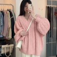 thumbnail image 5 of Suéter de otoño e invierno para mujer, jersey de punto de manga larga con cuello en V y estilo Harajuku de gran tamaño, jersey liso holgado estilo preppy que combina con todo, 5 of 5
