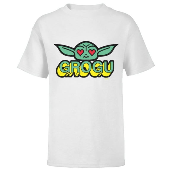 Star Wars The Mandalorian Grogu Love Retro - Short Sleeve T-Shirt for Kids - Customized-White