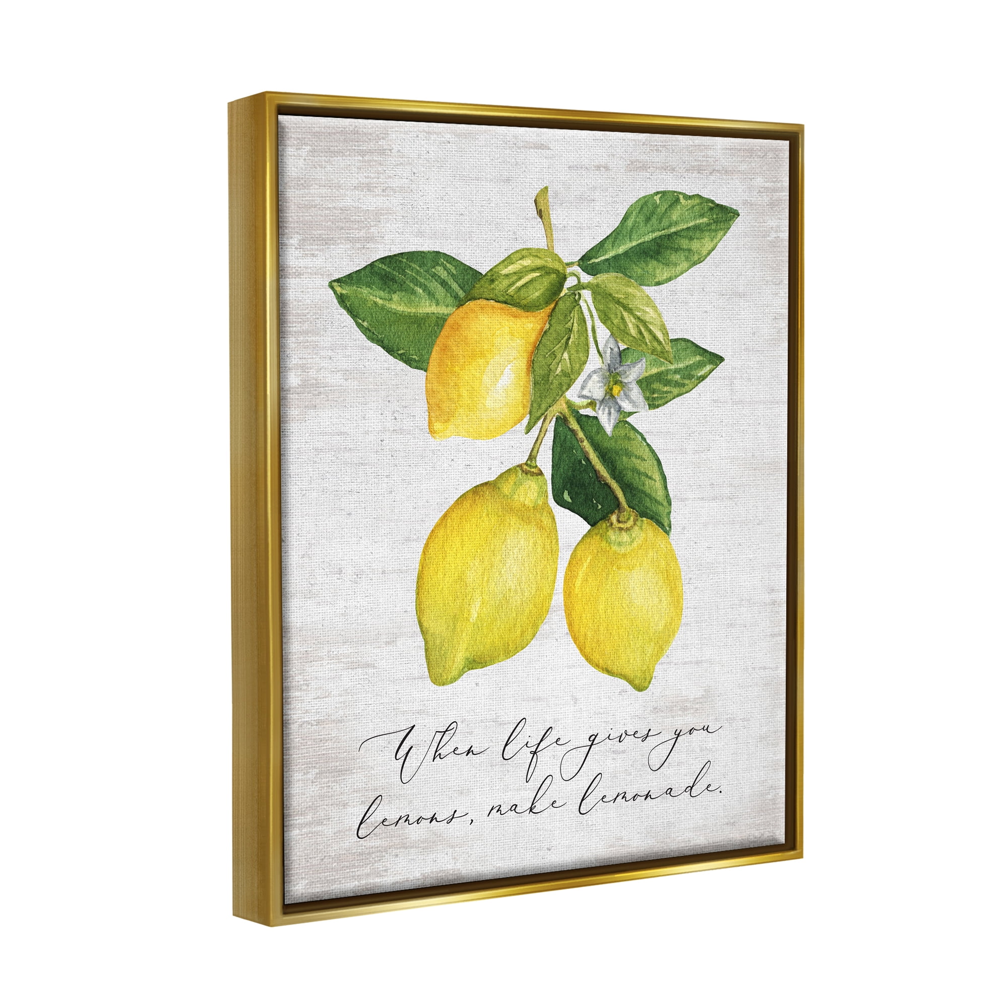 Stupell Industries Life & Lemons Phrase Food & Beverage Painting Gold Floater Framed Art Print Wall Art, 17 x 21