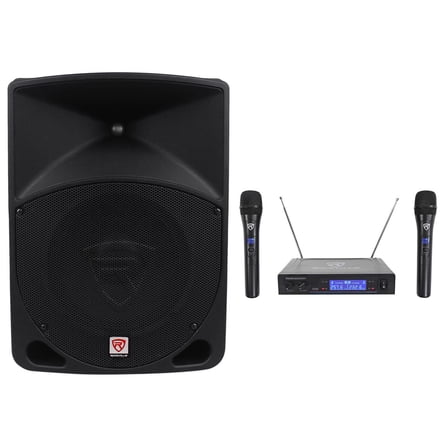 Rockville RPG10 10" Powered Active 600w PA Speaker w/Dual Wireless Mics