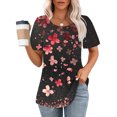 thumbnail image 5 of Olyvenn Womens Henley Tunic Tops Bohemian Floral Print Button Up T-Shirts Pleated Crew Neck Casual Blouses Multicolor S, 5 of 5