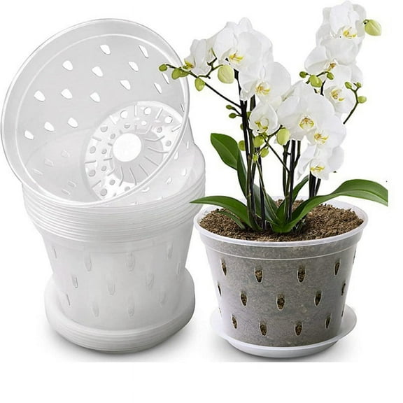 Pots- 7 Inch- 5 Pots and Saucers, Pots with Holes and Clear Plastic Pots for Repotting