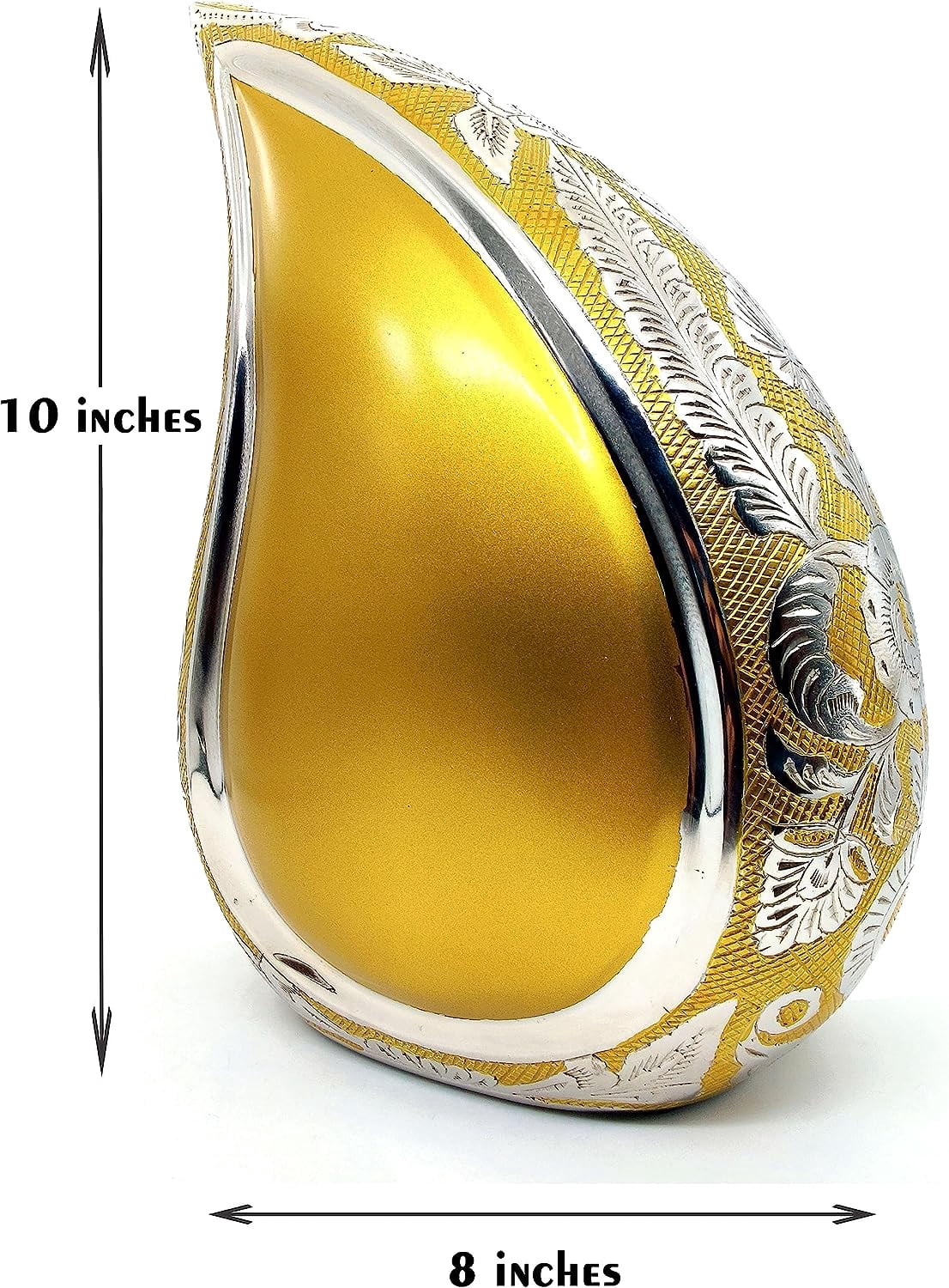 5MOONSUN5's Handcrafted TEARDROP Cremation Urn with hand engraved - Memorial URN for Human Ashes, Adult URN for Funeral, Burial, Columbarium or Home, Adult 200 Cubic Inches with Velvet Bag Gold