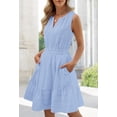 thumbnail image 3 of Merokeety Summer Dress for Women V Neck Flowy Vacation Mini Dress with Pockets Blue xl, 3 of 6