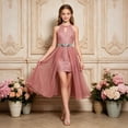 thumbnail image 2 of Bobifish Toddler Girls Formal Dress Sparkle Sequin Tulle Halter Sleeveless Sheath Long Dress Evening Party Kids Girls Dresss, 2 of 5