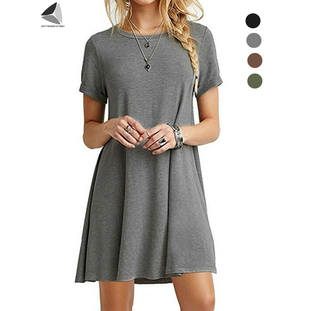 Sixtyshades Summer Crew Neck T-shirt Dresses A Line Short Sleeve Casual ...
