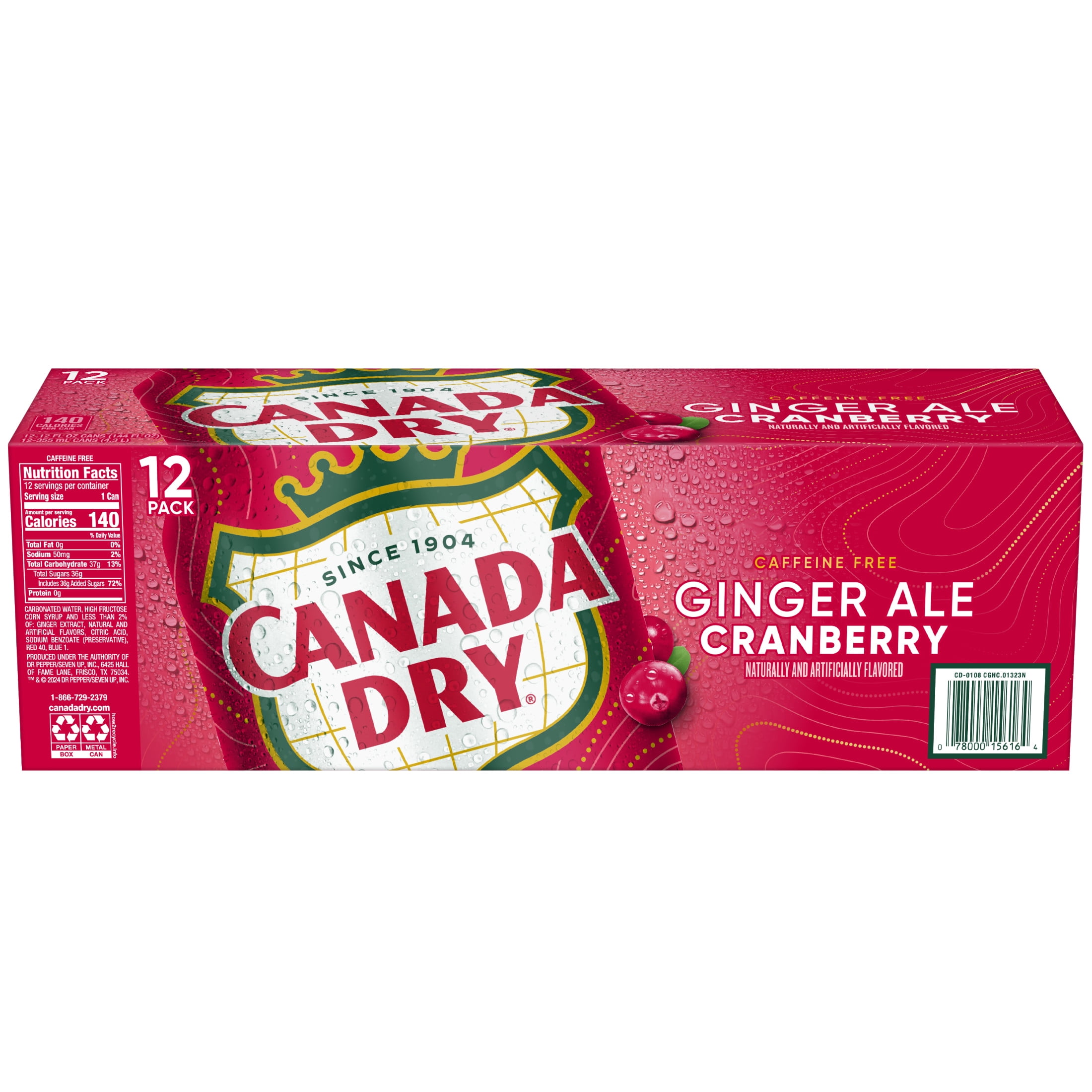 Canada Dry Caffeine Free Cranberry Ginger Ale Soda Pop, 12 fl oz, 12 pack Cans