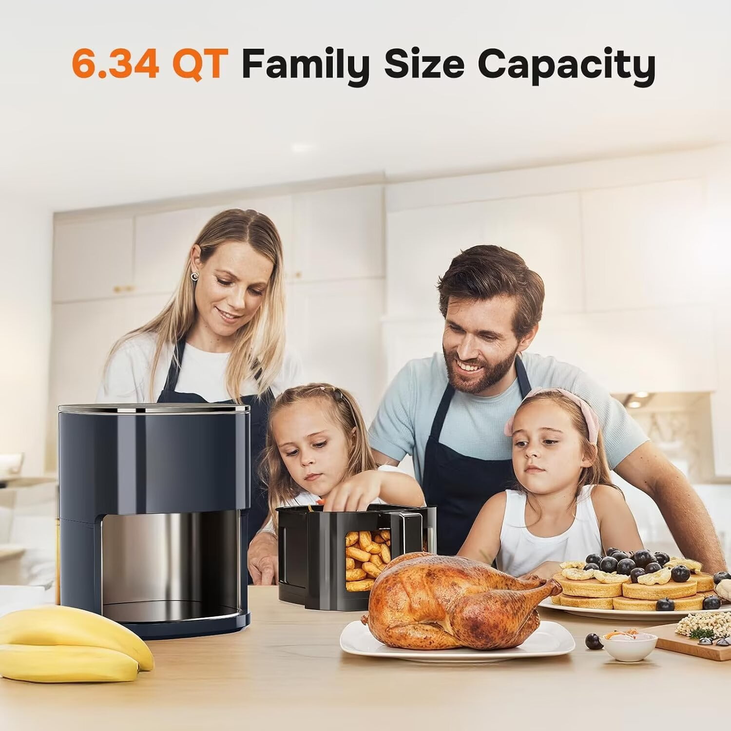 QUIOCOZY 12-in-1 Digital Air Fryer, 6.3 Qt Large Capacity, Viewing Window, Nonstick Dishwasher-Safe Basket, 1700W, Gray
