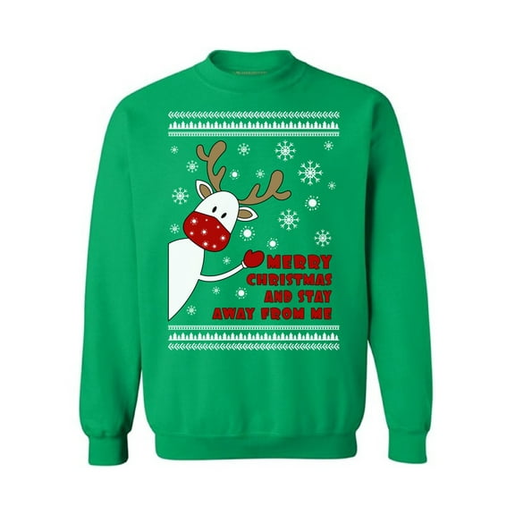 Merry Christmas Sweater New Year 2021 Deer Sweater Xmas Gifts Happy Holidays Unisex Top Xmas 2020 Outfit Cute Reindeer Sweater for Men Christmas Sweatshirt for Women Stay Away From Me Sweater