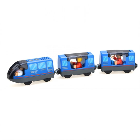 BESTSKY 2026 New Train Set,Magnetic Couplers Train Set for Toddlers 2-4,Wooden Tracks Train Toys,For Play,Learning,Imagination,Blue