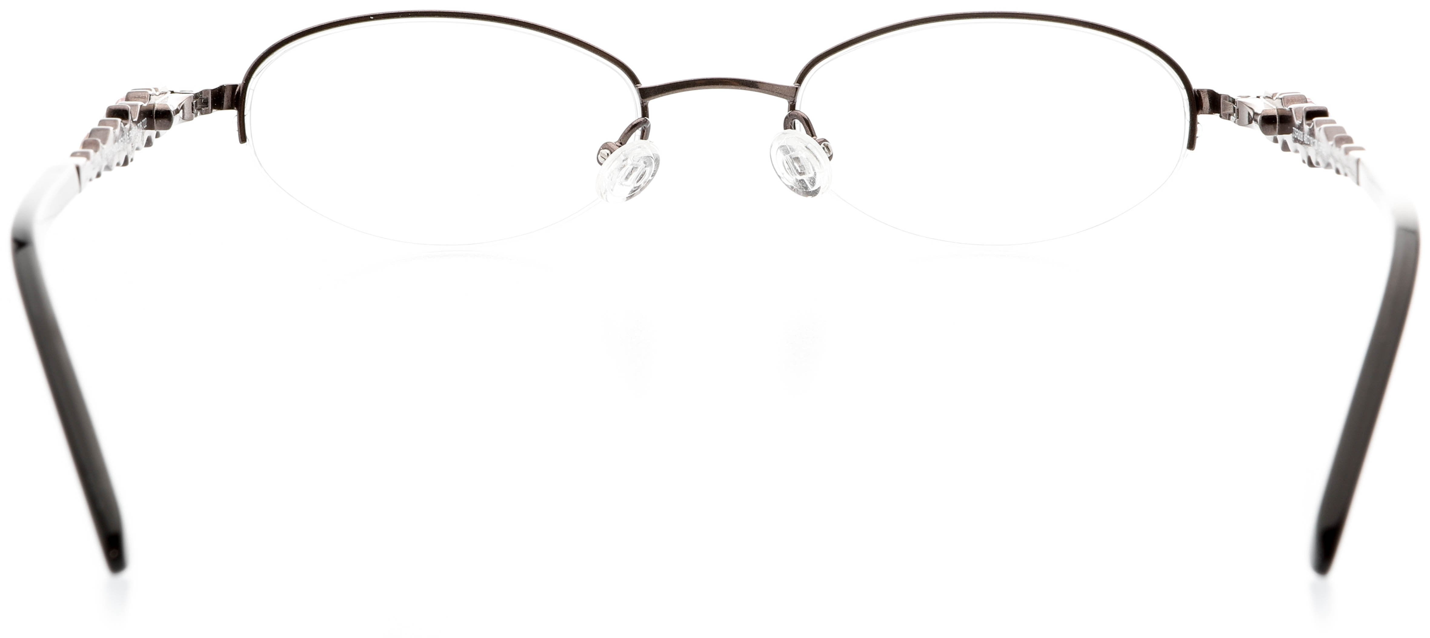 Womens Optical Eyewear - Oval Shape, Metal Half Rim, Copper Gunmetal