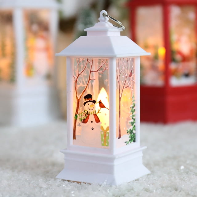 Yeacher Retro Wind Lamp Christmas Printing Pattern Home Night Light Christmas Desktop Decoration (Small white