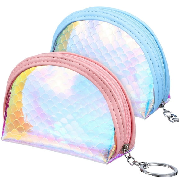 Raindrops 2Pcs Half Circle Pink PVC Coin Purse Cute for Girls Zipper Small Change Purse