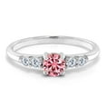 thumbnail image 3 of Gem Stone King 925 Sterling Silver Pink Moissanite and White Lab Grown Diamond Engagement Ring for Women (0.65 Cttw, Round 5MM, Gemstone Birthstone, Size 8), 3 of 6