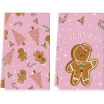 Gingerbre Decor Christmas Kitchen Towels Set of 2 Christmas Tree Candy Cane Pink Absorbent Hand Towel Dish Towels for Kitchen Home Decoration 18x26 Inch