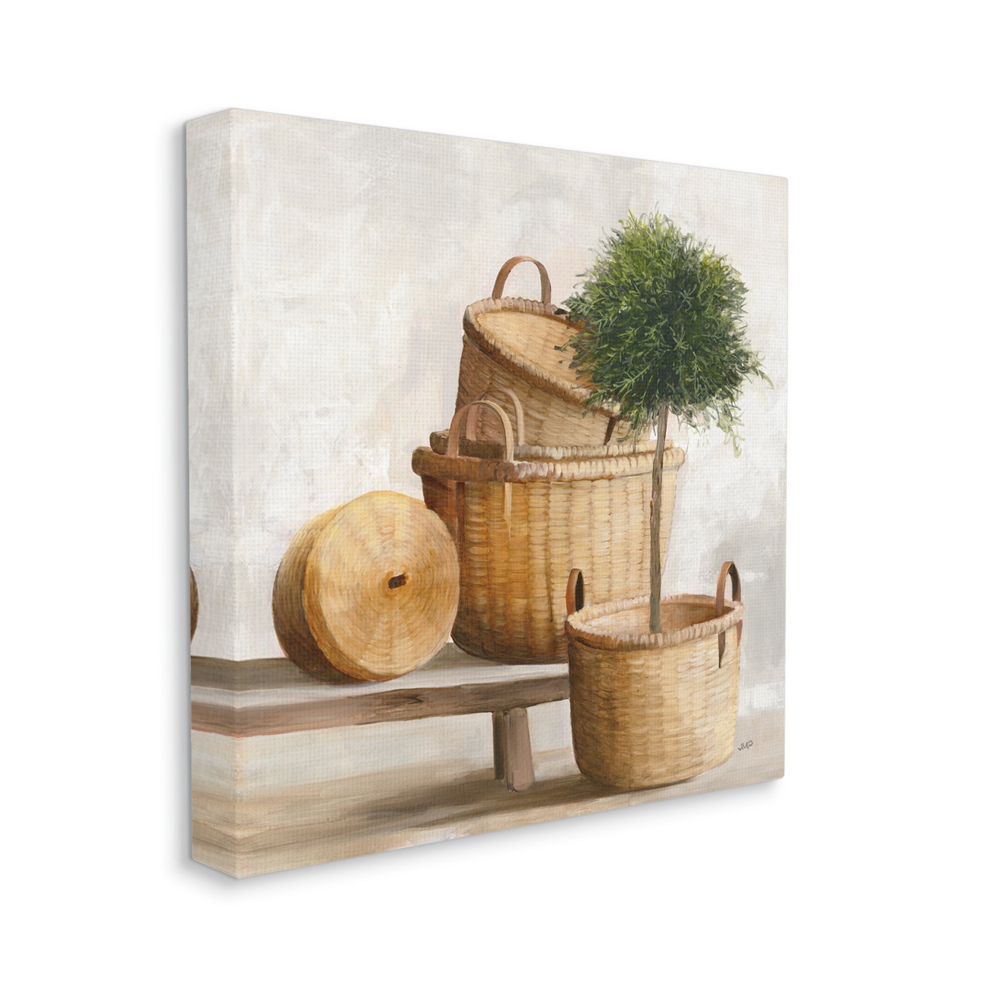 Stupell Industries Traditional Whicker Baskets Stacked Still Life Painting Gallery-Wrapped Canvas Print Wall Art, 36x36, by Julia Purinton