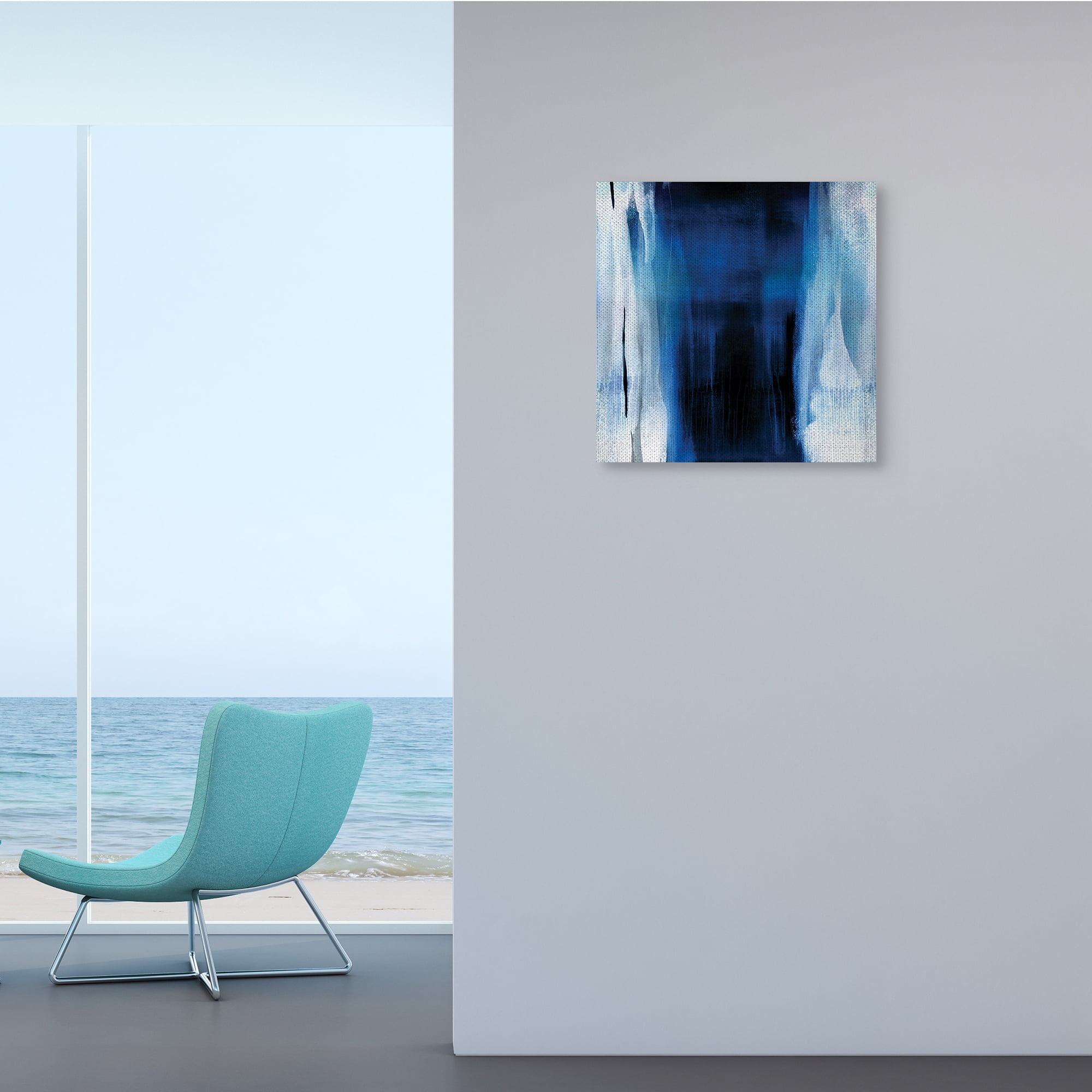Abstract Expressive Paint Deep Blue White Abstract Gallery-Wrapped Canvas Print Wall Art, 17x17