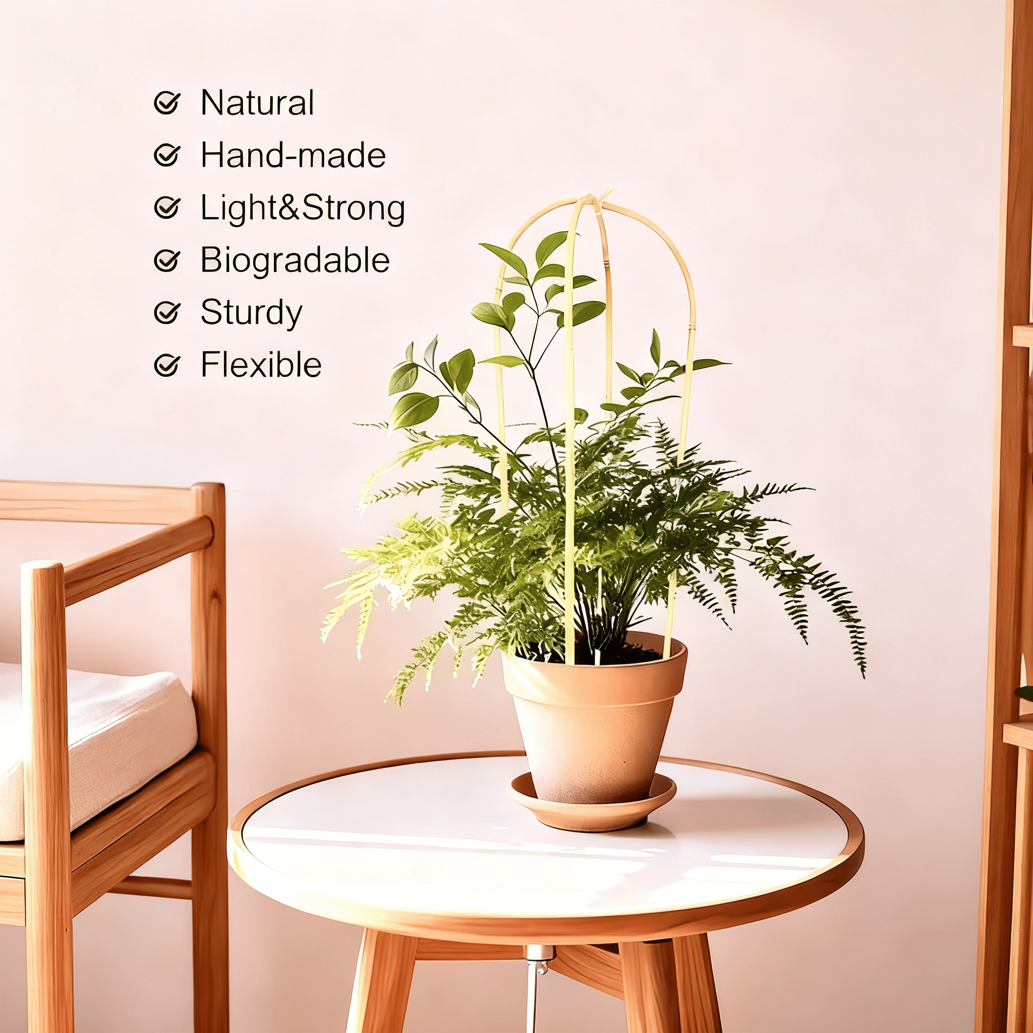 6Pcs 3FT Natural U-Hoops Bamboo Trellis U-Shaped Garden Trellis for Climbing Plants, Vines, Ivy, Flowers, and Potted Plants