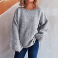 thumbnail image 3 of Women's Solid Color Casual Loose Knit Sweater Round Neck Long Sleeved Pullover for Fall Winter Everyday Essentials,Gray,L, 3 of 5