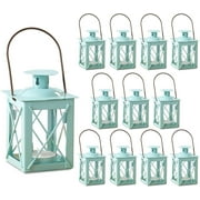 Kate Aspen Decorative Lanterns - Set of 12 - Luminous Metal Lantern Tealight Candle Holders for Wedding, Home Decor and Party - 4.5" H (6.5" H with Handle)  Blue