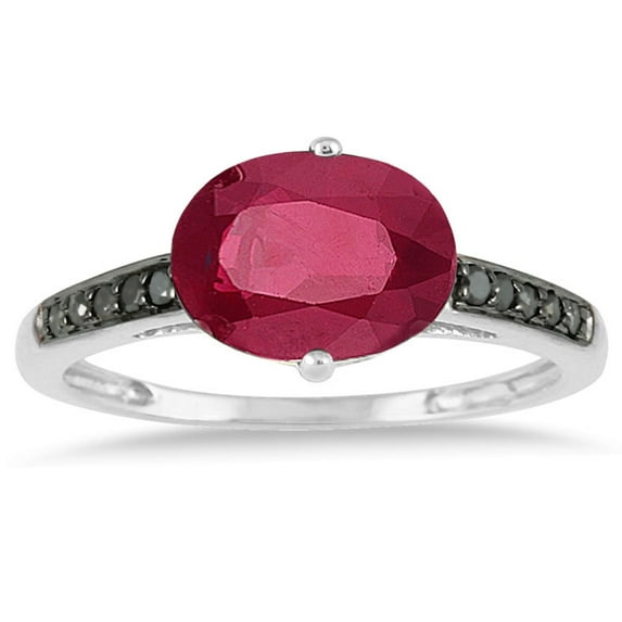 SZUL Women's 2.00 Carat Ruby and Black Diamond Ring in 10K White Gold