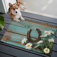 thumbnail image 4 of Area Rug 2 x 3 Ft, Daisy Flower Indoor Accent Bathroom Rugs for Kitchen/Laundry Room, Vintage Horseshoes Farmhouse Wooden Grain Teal Washable Non-Slip Runner Floor Mat for Entryway, Living Room, 4 of 7