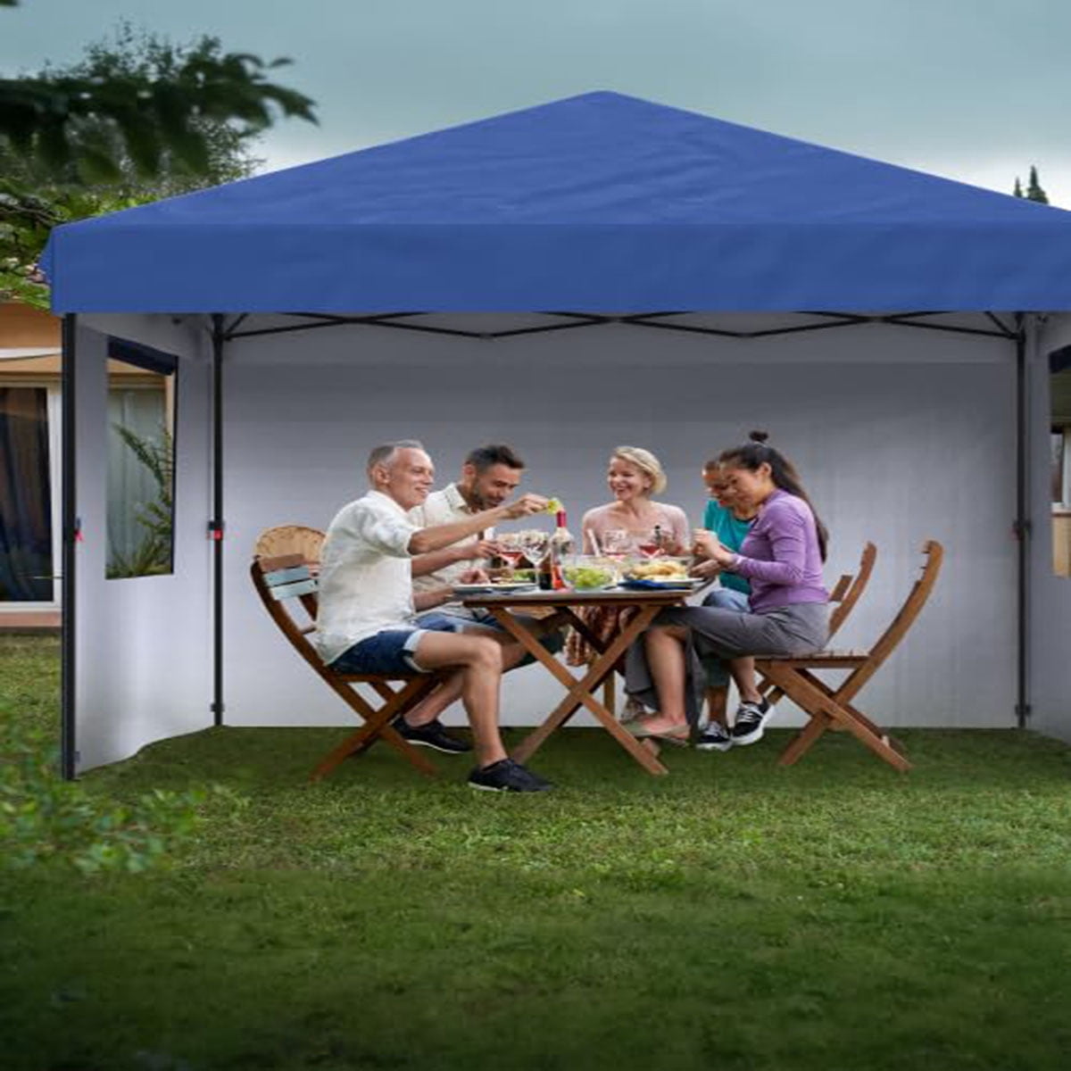 Soonbuy 10x10 Pop Up Canopy with 3 Sidewalls,Easy Up Camping Tent with One Button Push Setup - 1 Roller Bag, 3 Adjustable Height, 4 Weight Bags for Deck, Garden, Sports, Beach, Party