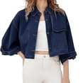 thumbnail image 4 of Womens 3/4 Sleeve Cropped Denim Jackets Casual Button Down Loose Coat with Pockets, 4 of 6