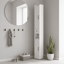 Homy Casa Slim Tall Accent Cabinet, Storage Cabinet with Doors & Drawer, Entryway & Bathroom, White