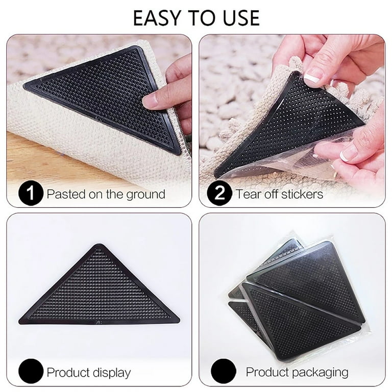 4Pcs/set Triangle Washable Reusable Rug Gripper Anti-skid Rubber Mat Non  Slip Patch Tape for