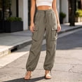 thumbnail image 5 of Mifsaly Womens Lightweight Cargo Joggers Elastic High Waist Outdoor Hiking Pants Multi-Pockets Loose Fit Workout Athletic Track Trousers Casual Brown,XXL, 5 of 6
