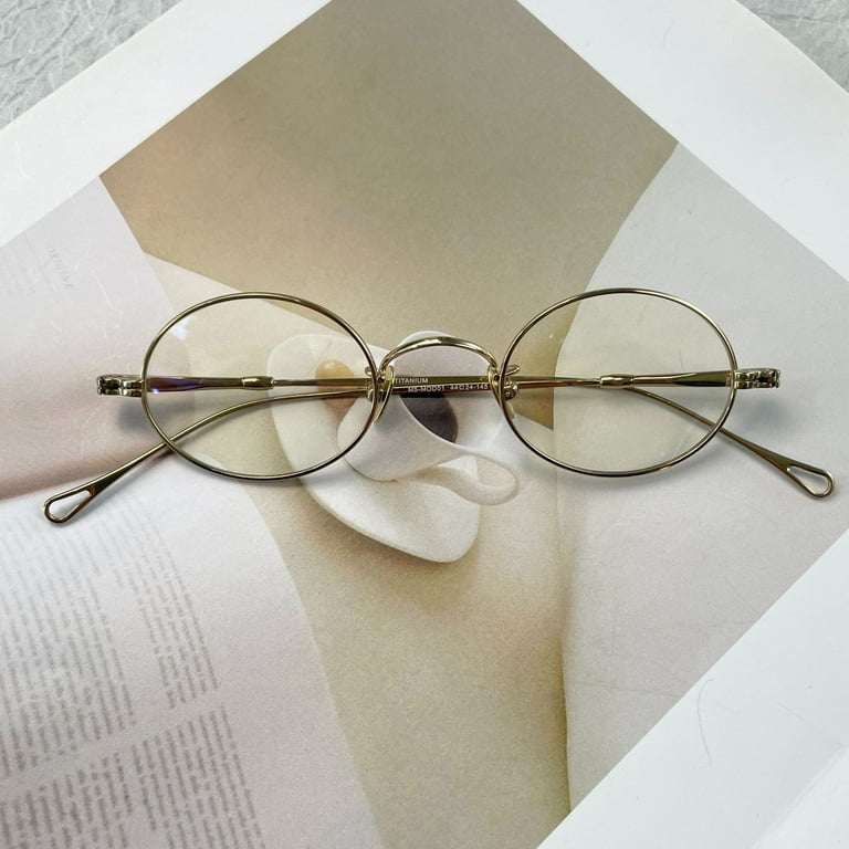 Gold Pure Titanium Small Oval Retro Glasses Frame for Women Classic Lightweight Eyeglasses Frame Size 44 24 122mm