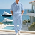 thumbnail image 2 of Yievot Men's Beach Outfit 2 Piece Linen Long Sleeve Henley Shirts and Jogger Pants Vacation Sets for Men, 2 of 7