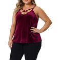 thumbnail image 4 of Agnes Orinda Women's Plus Size Velvet Criss Cross V Neck Spaghetti Strap Cami Velvet Tank Top, 4 of 5