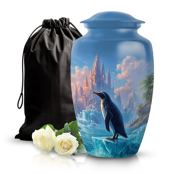 SABURIAL Penguin Urn - Unique Handcrafted Cremation Urn For Mom & Dad Ashes - Large Funeral Urns For Adults - Lovely Urns For Burial - 10 Inch With Velvet Bag
