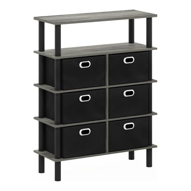 Pemberly Row Turn-N-Tube Engineered Wood Console Table in French Oak Gray/Black
