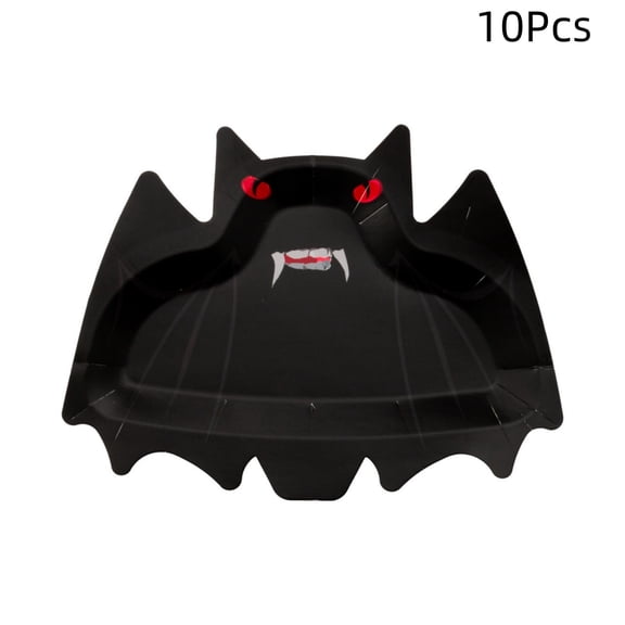 AURIGATE Halloween Irregular Shaped Paper Plates, 10.8x8 in Black Disposable Party Plates 10 Pack for Gothic Halloween Party Dinnerware Table Decor Supplies