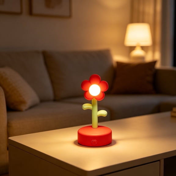 Portable Mini Night Light with Flower Design, Soft Warm Glow for Bedroom Decor and Nighttime Comfort, Battery Operated Bedside Lamp for Relaxing Ambience