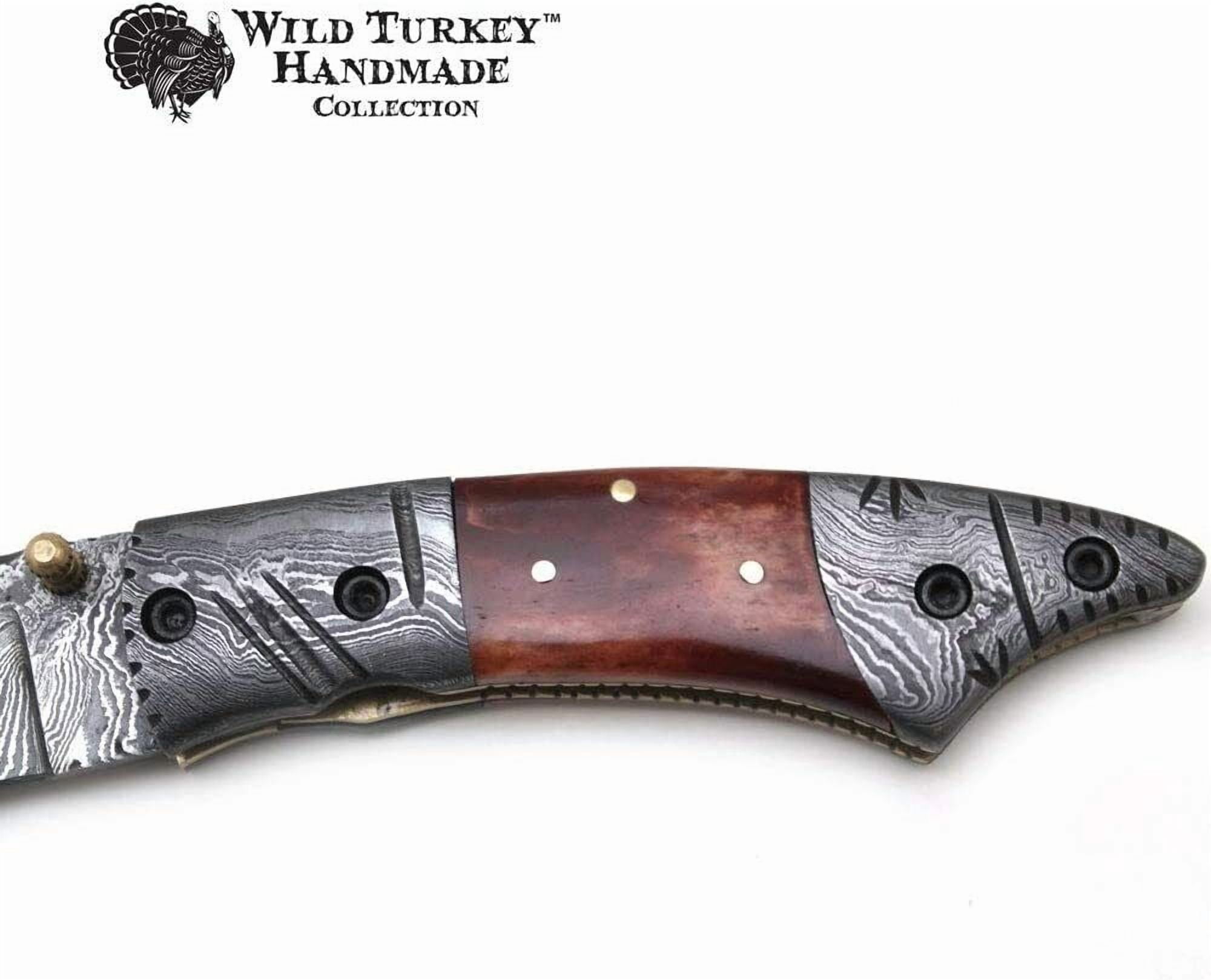 Wild Turkey Handmade Damascus Steel Collection Razor Style Folding Knife