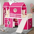 thumbnail image 2 of Aukfa Princess Low Loft Bed with Slide - Twin Size Castle Bed with Tent for Kids - Pink, 2 of 7